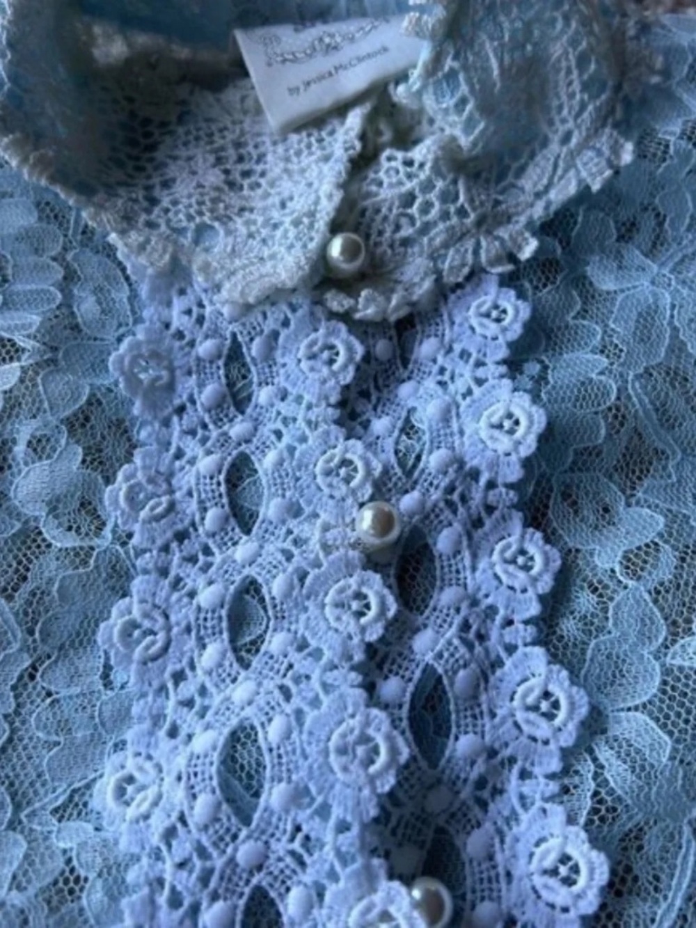 Vintage Gunne Sax Gold Label Blue Lace Blouse XS Coquette Cottagecore Soft Girl - Picture 4 of 8
